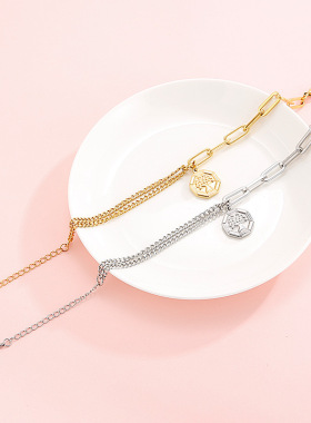 厂家货源新款不锈钢手链 不对称链条生命树吊牌设计女魅力手链