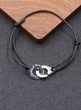 欧美经典手工编织钛钢手铐手链情侣皮手镯手环多颜色搭配饰品义乌