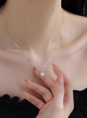 纯银999莫桑钻石方糖项链女款2025轻奢小众锁骨链生日礼物送女友