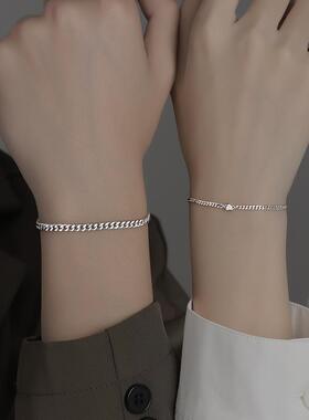 银情侣手链一对情侣款爱心手镯简约刻字素链纪念礼物生日送男女友