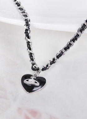 珐琅爱心项链女土星星球颈