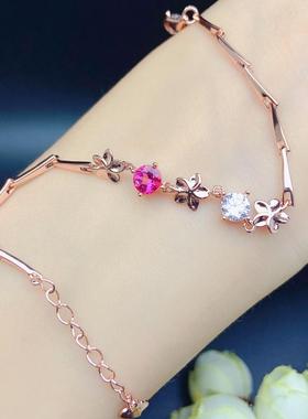 S925纯银手链空托女圆形群镶可镶素面刻面宝石甜美四叶草/小花款