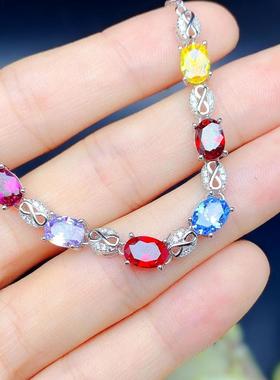 S925银手链空托5*7mm群镶裸石