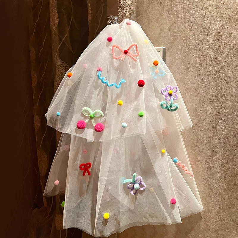 扭扭棒彩色球球头纱diy多巴胺领证结婚情人节求婚新娘拍照道具