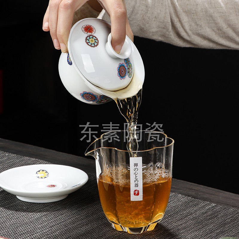 胖东来德化白瓷盖碗陶瓷茶具三才盖碗个人专用女士单人泡茶茶具-图1