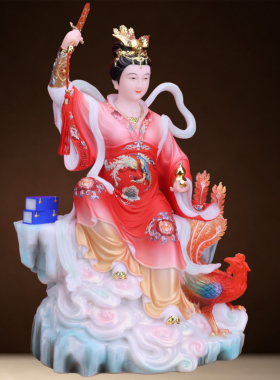 九天玄女神像汉白玉实心供奉摆件