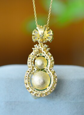 天然玛瑙高冰绿玉髓镀金吊坠