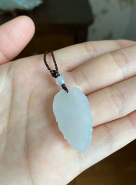 和田玉白玉树叶金枝玉叶一夜暴富吊坠挂件 总重约6.60g