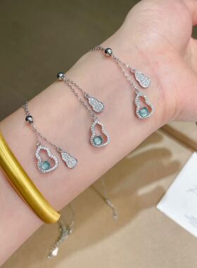 蓝水翡翠s925银葫芦项链冰冰蓝蓝太仙女了夏天锁骨链