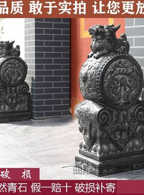 石雕门墩一对家用狮子麒麟貔貅青石仿古做旧门墩石石鼓抱鼓石