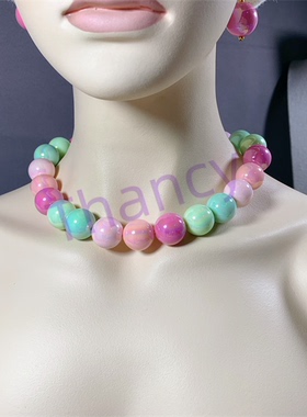 彩色糖果珠耳环项链套装