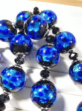 星空蓝大颗琉璃耳夹项链套装JR