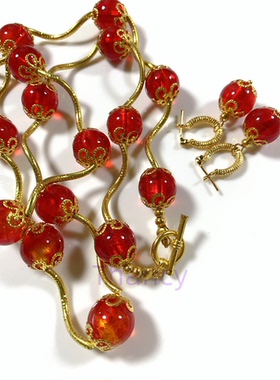 Vintage中古显气色樱桃红色琉璃