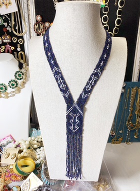 琉璃珠藏青色夸张项链