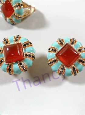 天然红玛瑙石镶嵌套装