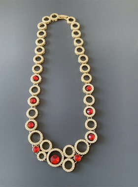 Vintage中古红色莱茵石镶嵌几何