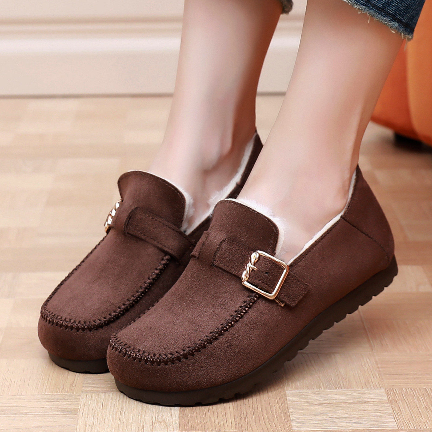 老北京布鞋女冬季加绒保暖休闲棉鞋黑色工作鞋平底软底舒适豆豆鞋,淘宝优惠券,粉丝福利购,淘宝优惠卷