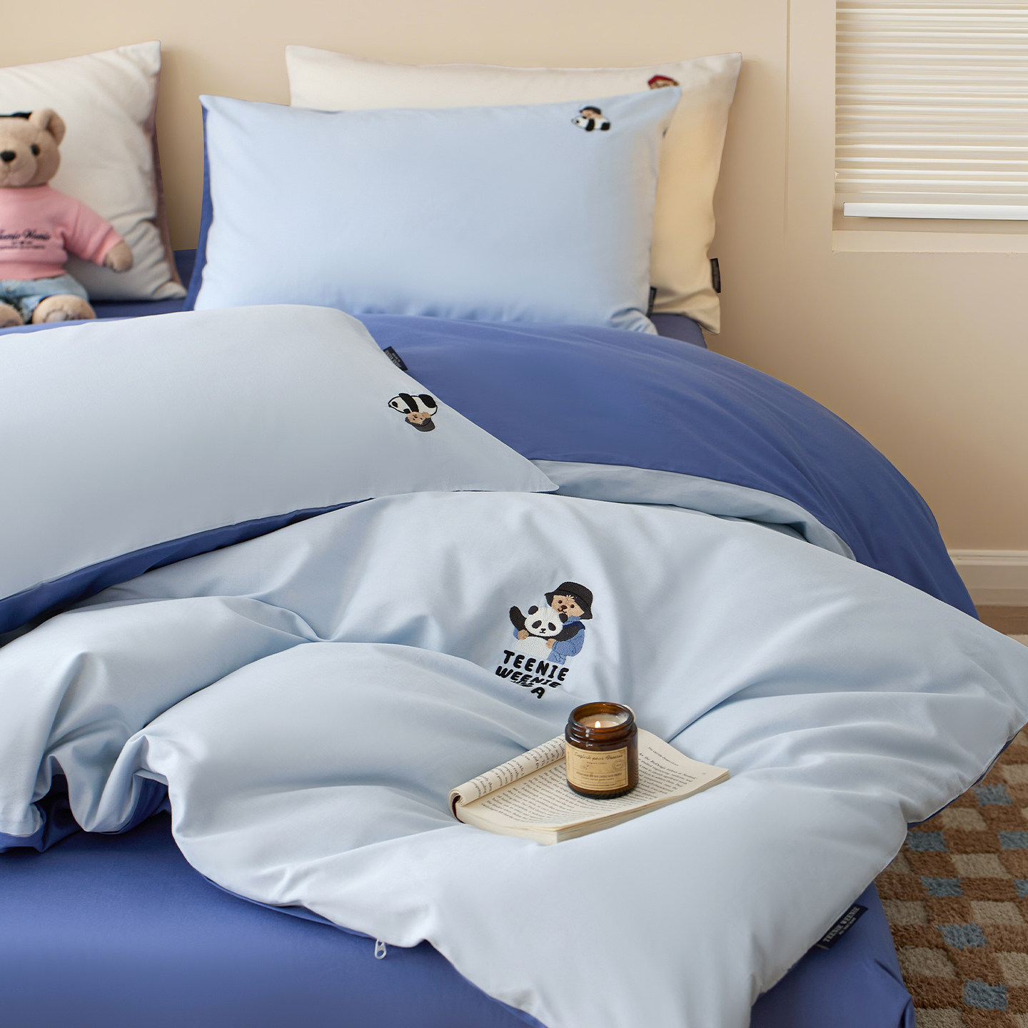 TeenieWeenie小熊纯色双拼全棉四件套纯棉被套学生宿舍床单三件套