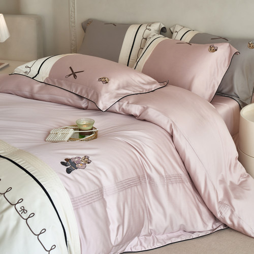 TeenieWeenie高支贡缎天丝棉四件套甜美公主风蝴蝶结纯棉被套床单 - 图3