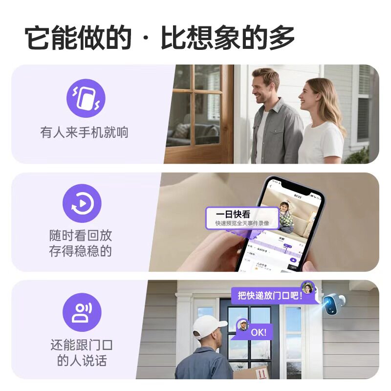 神眸BC22S门口监控器楼道摄像头摄影家用免插电高清智能手机远程
