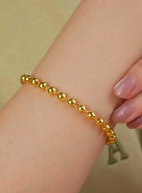 999足金足银光面圆珠手链轻奢链子金包银猫眼珠手串不掉色送爱人