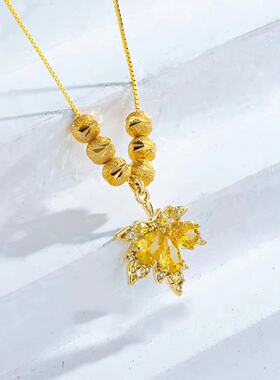 六福珠黄枫叶项链女转运珠盒子链2022年夏季新款网红抖音同款饰品