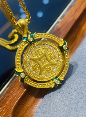 新品沙金黄财财黄金色吊坠双面可转到项链女2024新款爆款项链