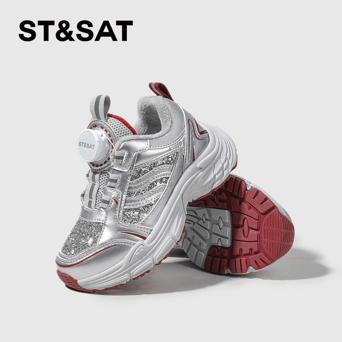 星期六女童运动鞋秋冬旋纽扣加厚软底加绒运动老爹鞋保暖女童鞋子 - 图2