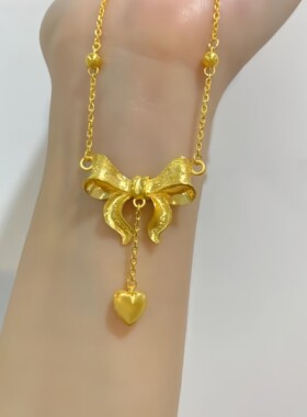 手工金包银轻奢蝴蝶结爱心吊坠项链小众精致百搭锁骨链送女友礼物