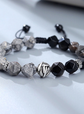 事叶有成黑曜石串珠手链