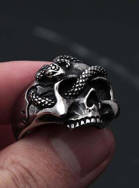 Punk Hip Hop Unique Silver Color Skull Rings For Men Stainle