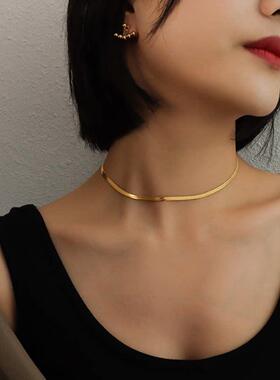 Stainless Steel Snake Blade Necklace Golden Flat Chain Jewel