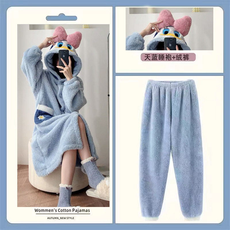 冬季睡衣唐老鸭睡裙珊瑚绒家居服加绒加厚长款女睡袍法兰绒秋冬款,淘宝优惠券,粉丝福利购,淘宝优惠卷