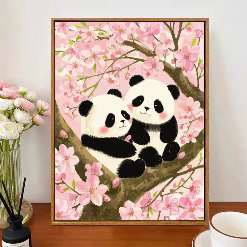 卡通可爱熊猫数字油画填充填色油画风景亲子DIY套装萌趣装饰挂画,淘宝优惠券,粉丝福利购,淘宝优惠卷