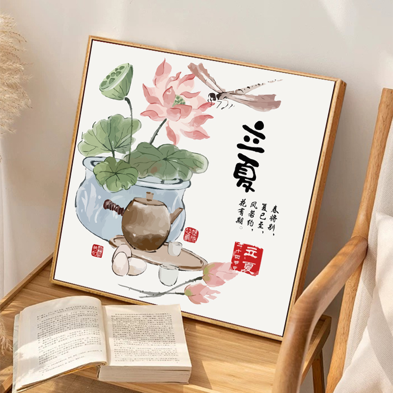 二十四节气新中式数字油画diy手绘丙烯填充填色花卉国潮手工活动