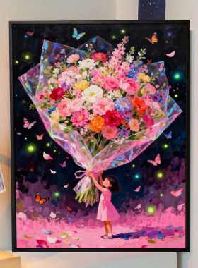 彩色气球玫瑰花数字油画diy手绘