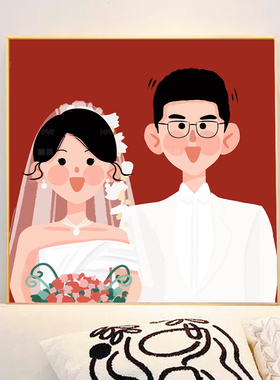 丙烯新中式卡通结婚装饰数字油画