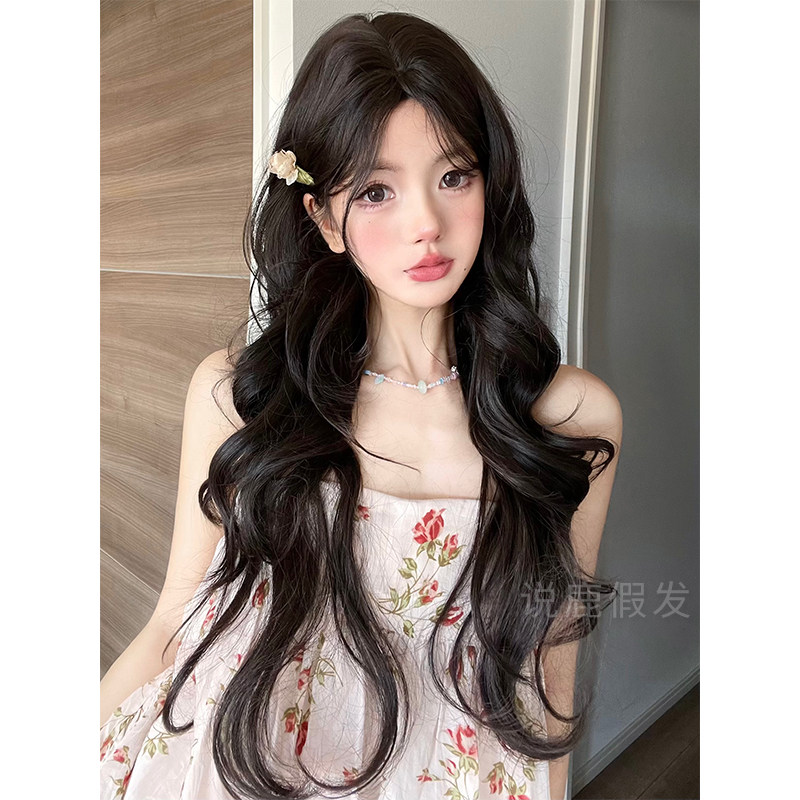 说鹿假发女日常新款长卷发八字刘海黑茶色自然逼真全头套