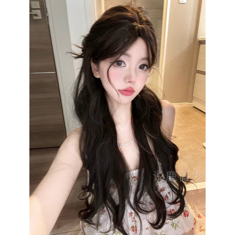 说鹿假发女日常新款长卷发八字刘海黑茶色自然逼真全头套