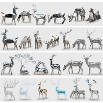 Stainless Steel Deer Sculpture Geometric Mirror Outdoor Garden Abstract Small Deer Pendulum hollowed-out animal landscape sculptures customised