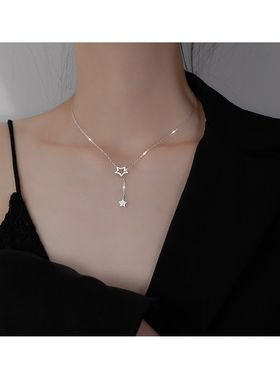 星星项链镶钻镂空s925银流苏锁骨链女学生韩版简约时尚毛衣链礼物