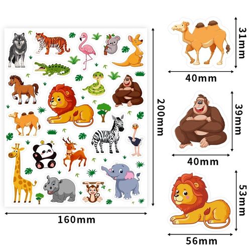 卡通动物园贴纸狮子老虎长颈鹿大象儿童趣味益智装饰贴手账奖励贴 - 图0