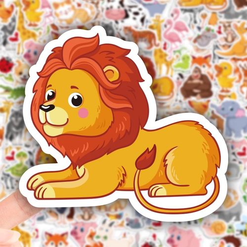 卡通动物园贴纸狮子老虎长颈鹿大象儿童趣味益智装饰贴手账奖励贴 - 图1