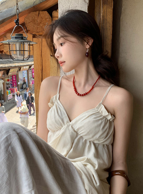 724STF复古红玛瑙串珠项链新中式圆珠小众轻奢锁骨链颈链