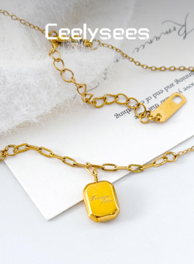 Ceelysees 复古项链精致小金砖项链高级感金色锁骨链小众设计轻奢