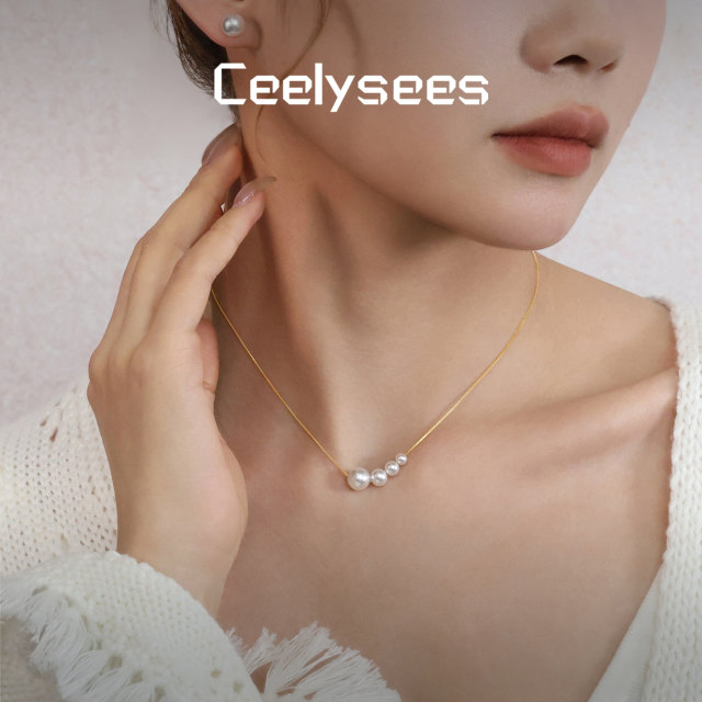 French high-end designer handmade perfect round strong light-crystal Australian white pearl necklace does not fade and is not allergic