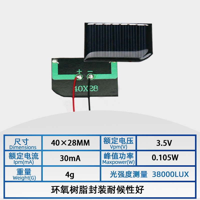 带线30x36mm小尺寸迷你太阳能板电池充电板滴胶板光伏光源板电源-图1