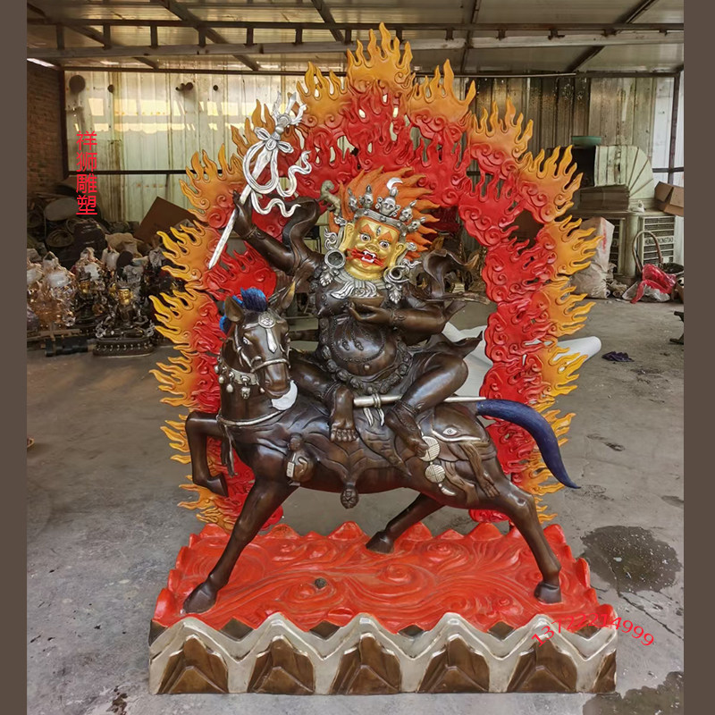 祥狮全铜铸造彩绘密宗藏族吉祥天母吉祥天女骡子天王佛堂摆放雕像