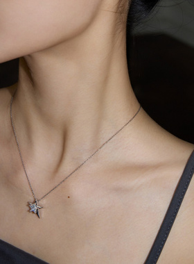 不规则镶钻五角星项链女锁骨链