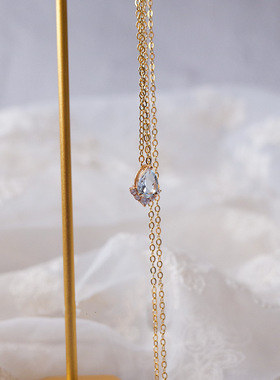 水滴形天蓝色锆石吊坠锁骨链